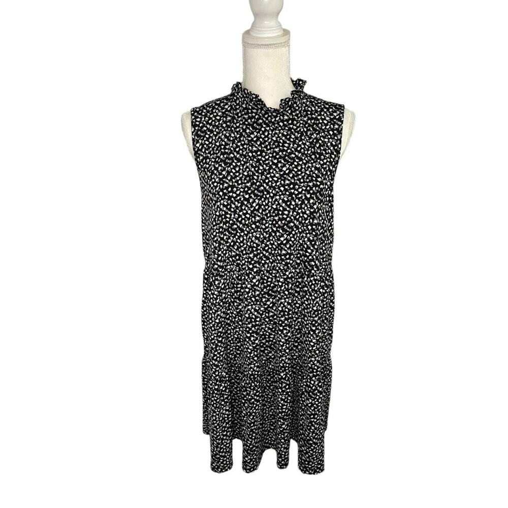 Rielle Ruffle Mock Neck Mini Tent Black Grey White Party Dress Size XL - NWT - Picture 2 of 13